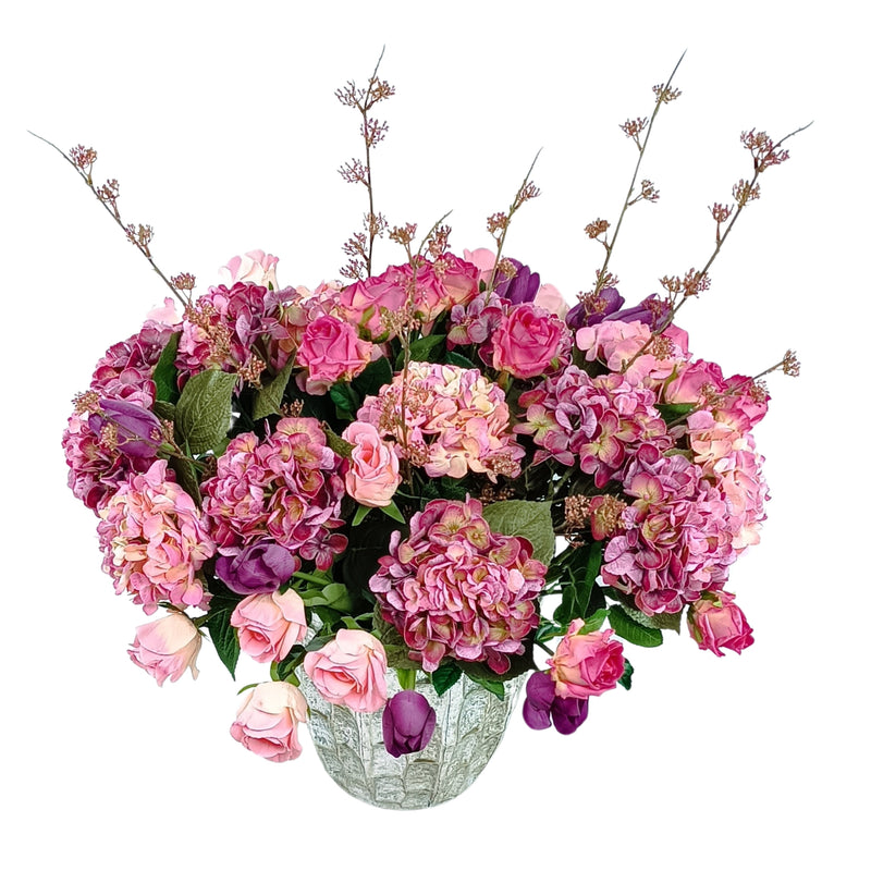 Hydrangea Tulips Roses Mix Silk Flower Arrangement in Large Tin Vase from Plant Couture www.plantcouture.co.za