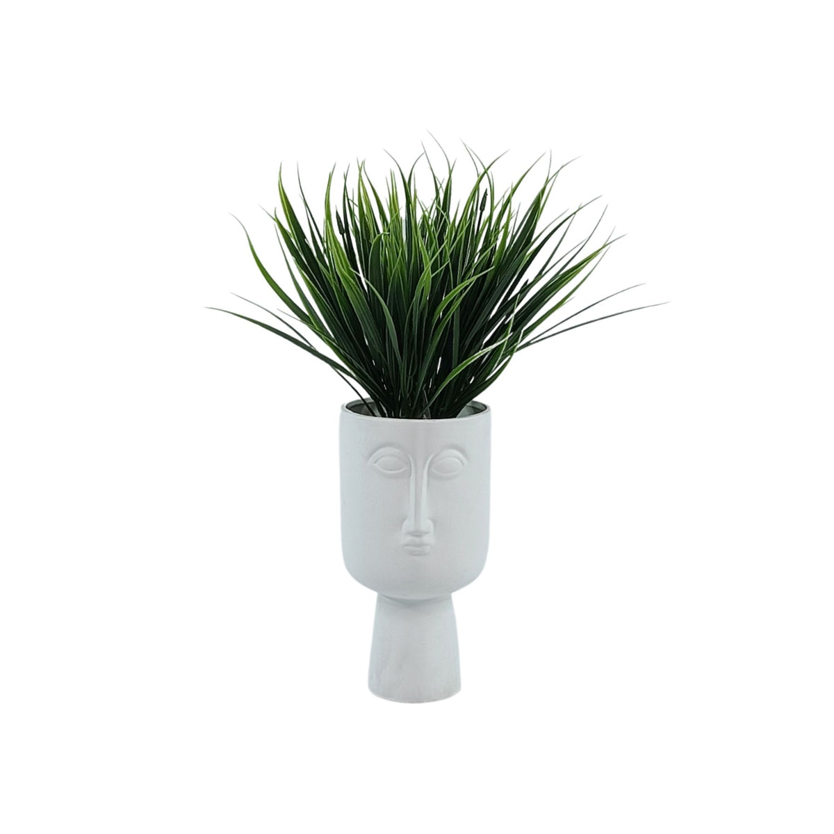 Grass Bush in White Ceramic Head Vase