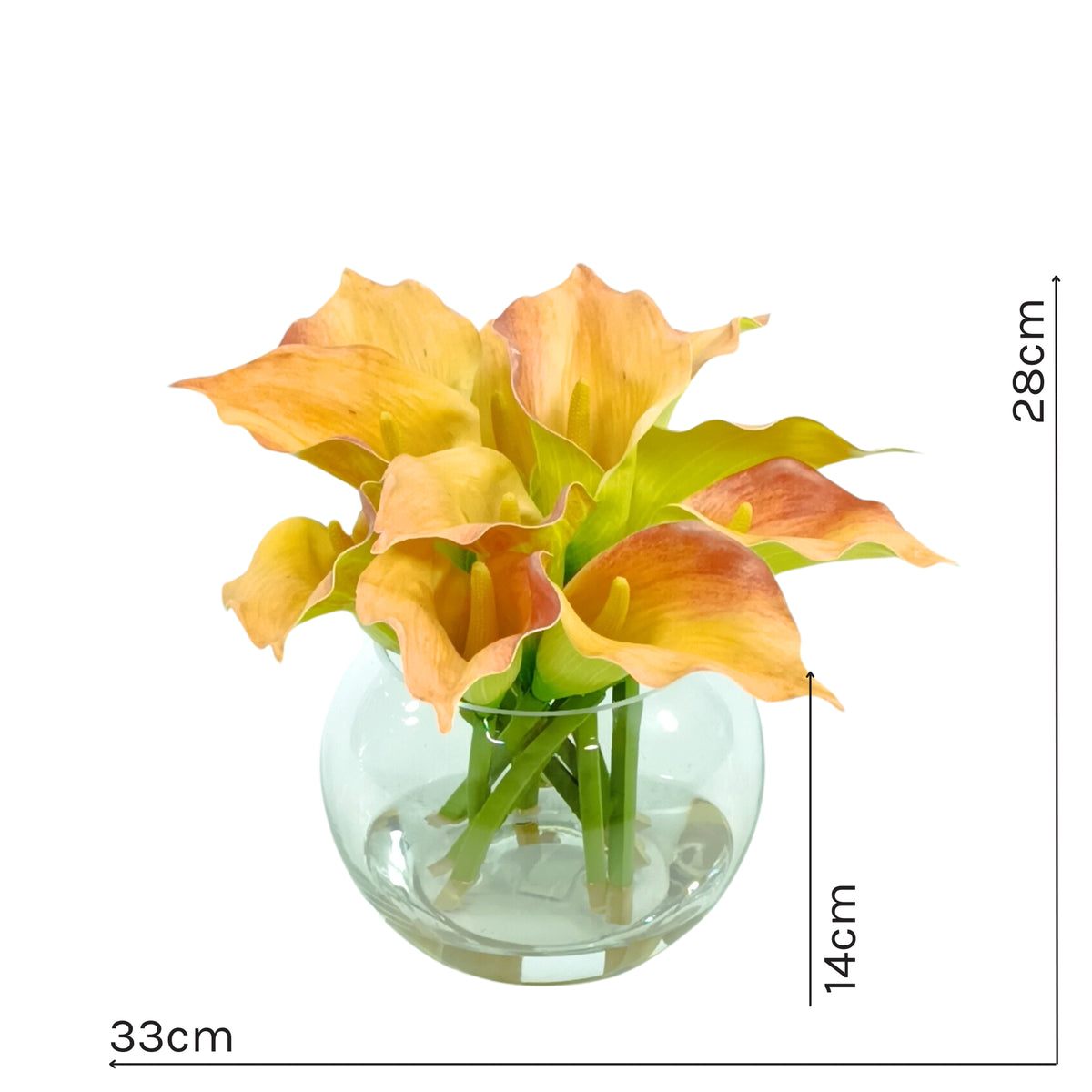 Arum Lily Orange in Glass Fishbowl Vase