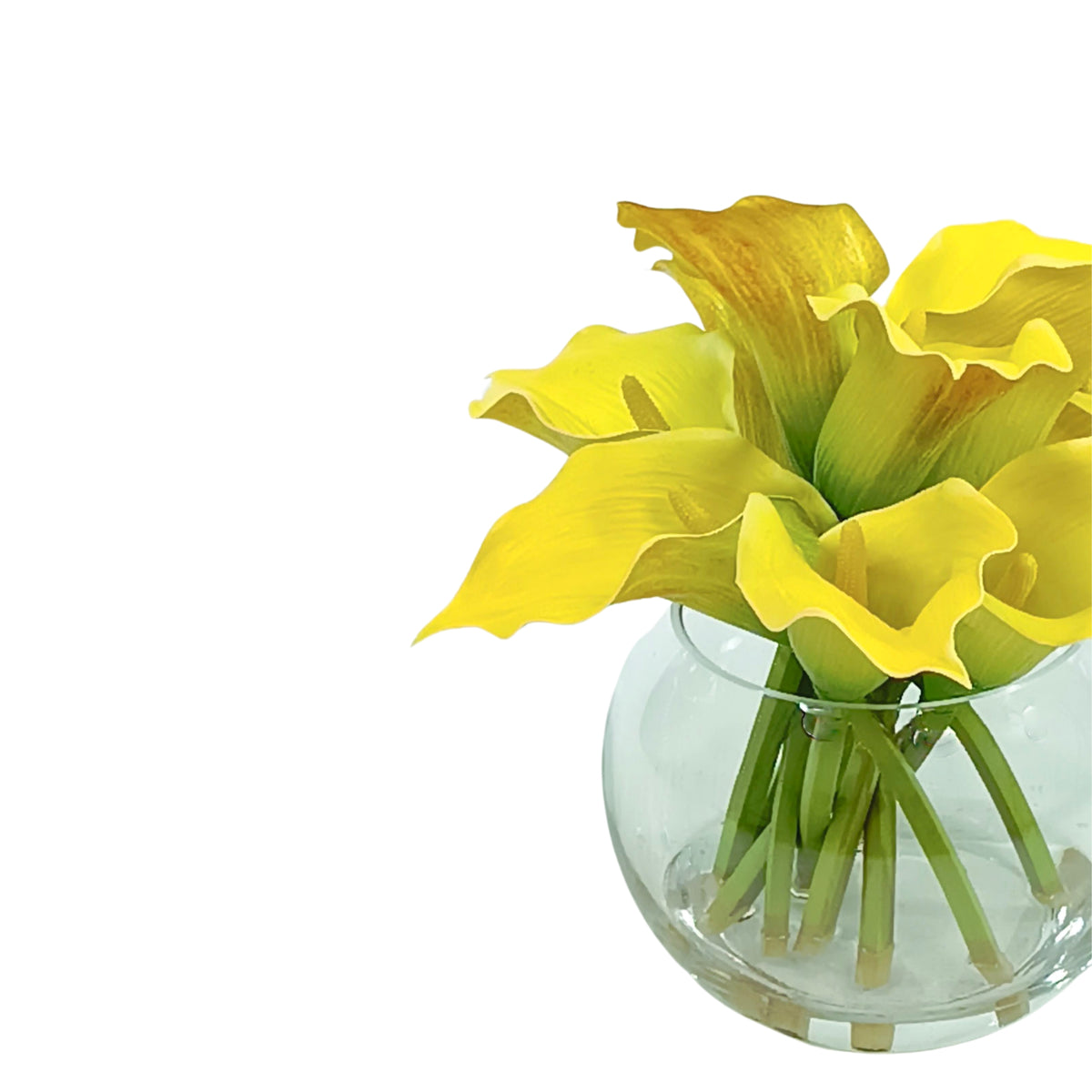 Arum Lily Yellow in Glass Fishbowl Vase