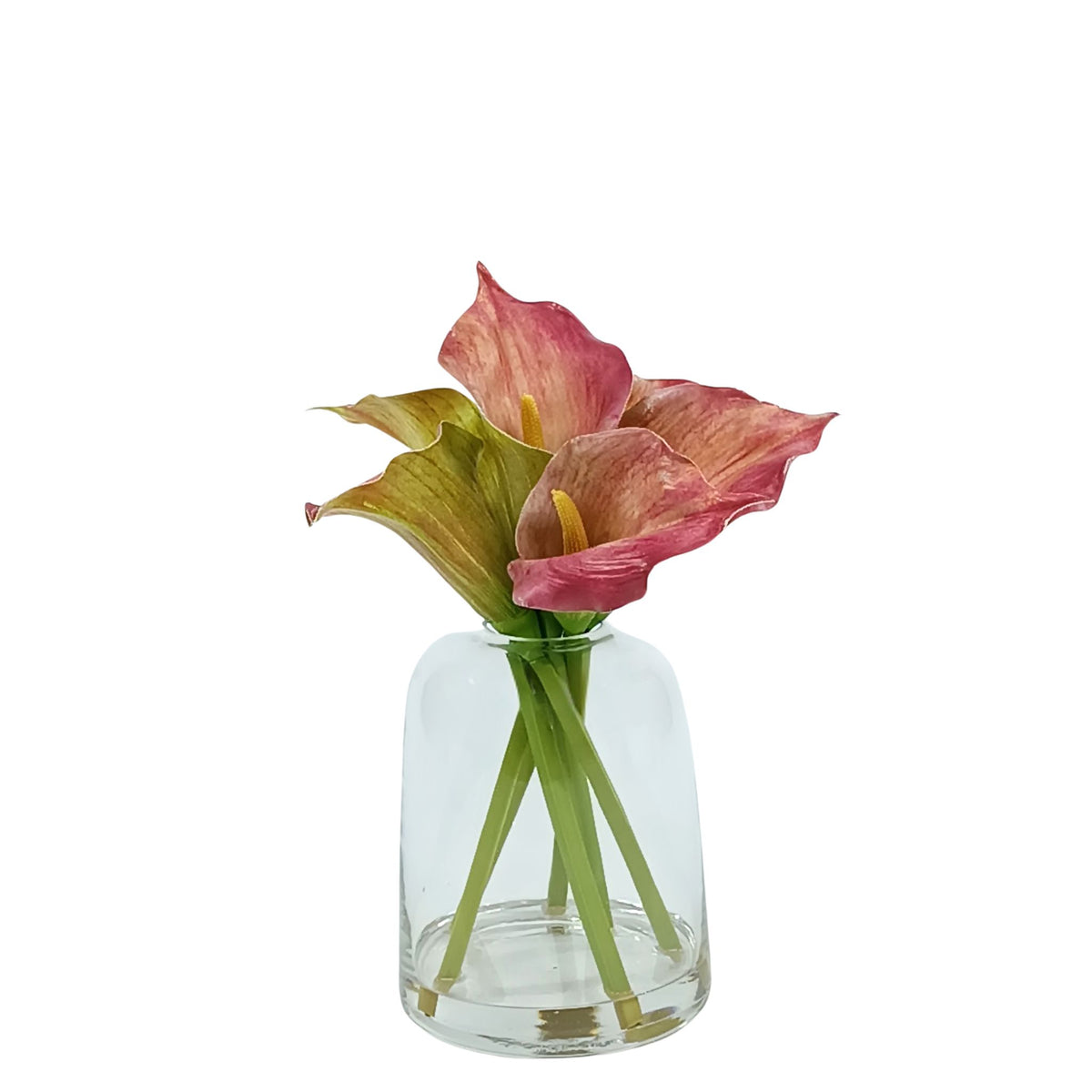 Arum Lily Pink Green Arrangement in Small Glass Vase