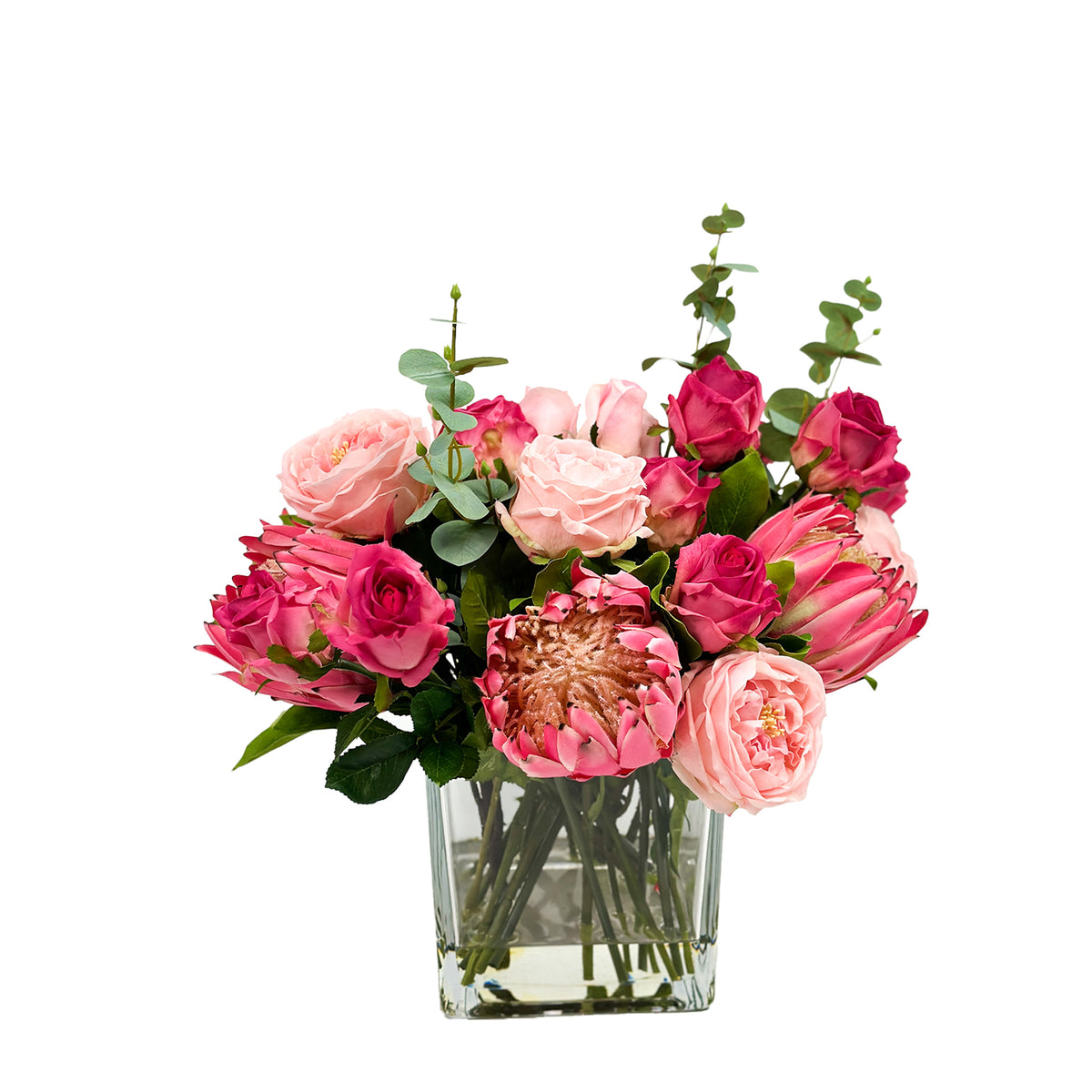 Mix Arrangement Rose Protea In Square Vase