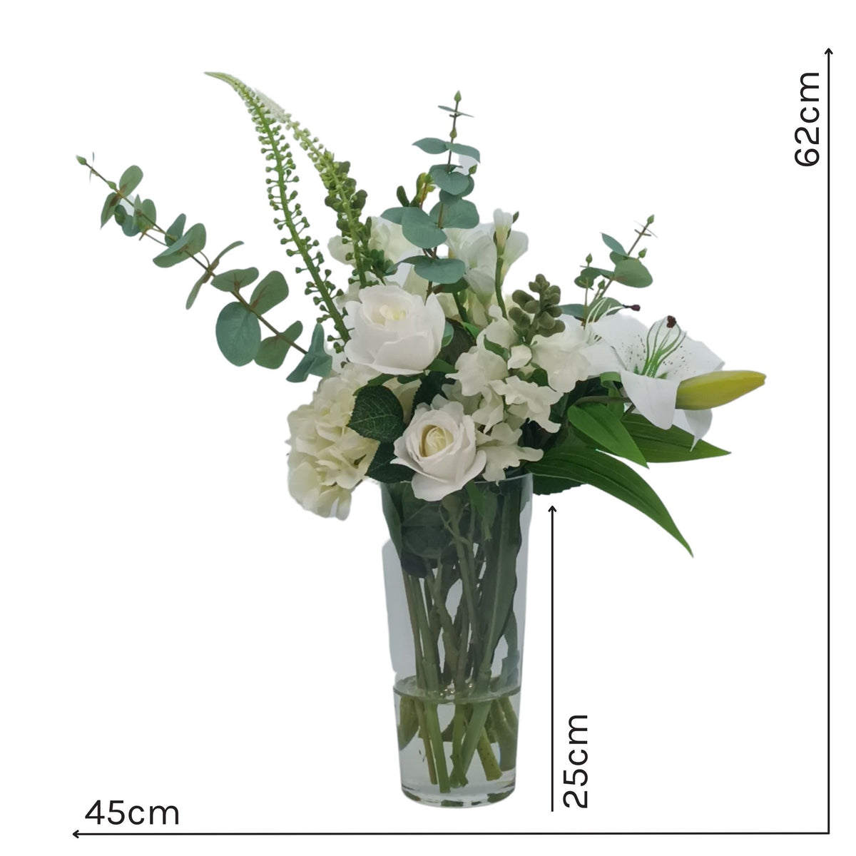 Mix Hydrangea Rose Lily Snapdragon Arrangement in Tapered Glass Vase