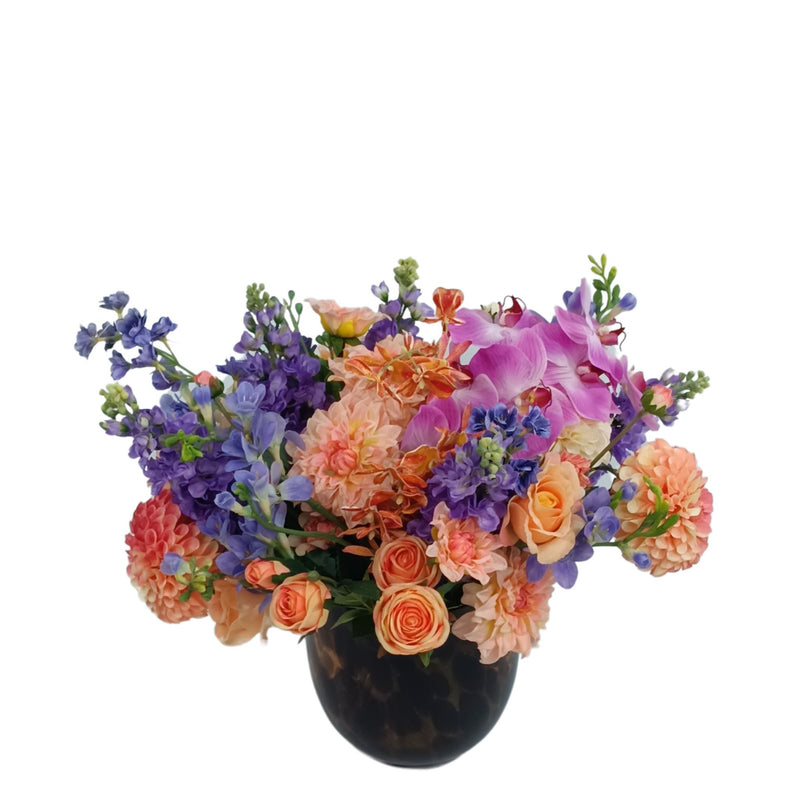 Mix Rose Snapdragon Dahlia Silk Flower Arrangement in Tortoise Shell Vase. Top view available from www.plantcouture.co.za. 