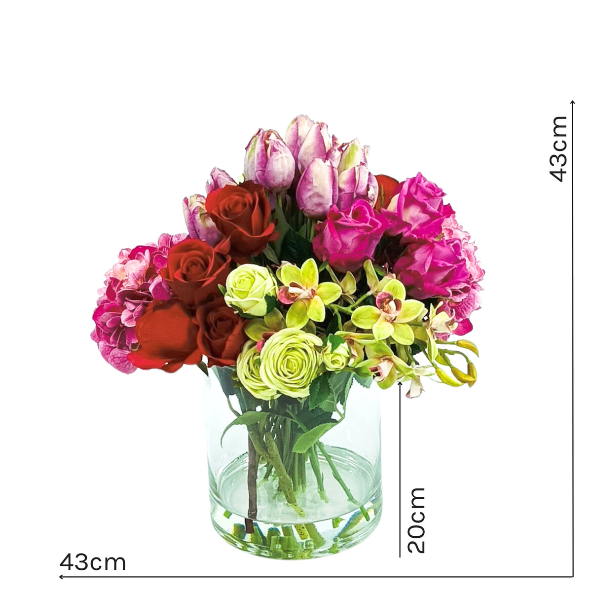 Roses Hydrangea Tulips Orchid Artichoke Mix Arrangement in Glass Vase