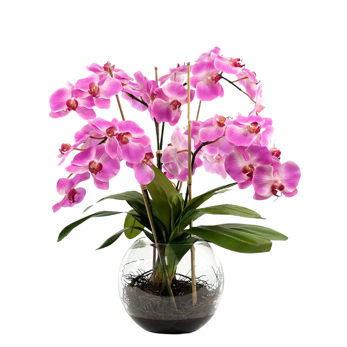 Faux purple Phalaenopsis Orchid in clear Bubble glass vase