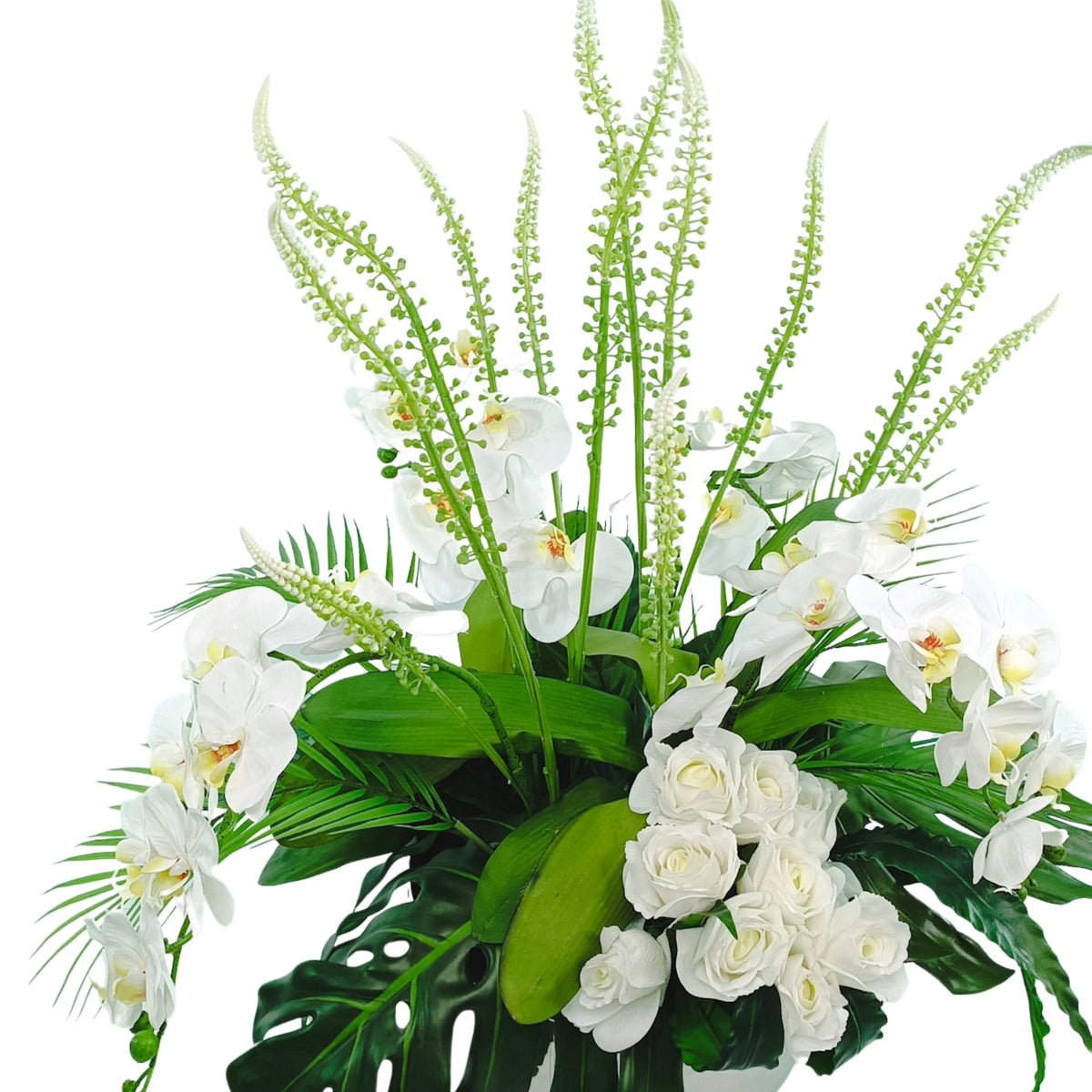 Phalaenopsis Orchid Arrangement White in Large Silver Tin