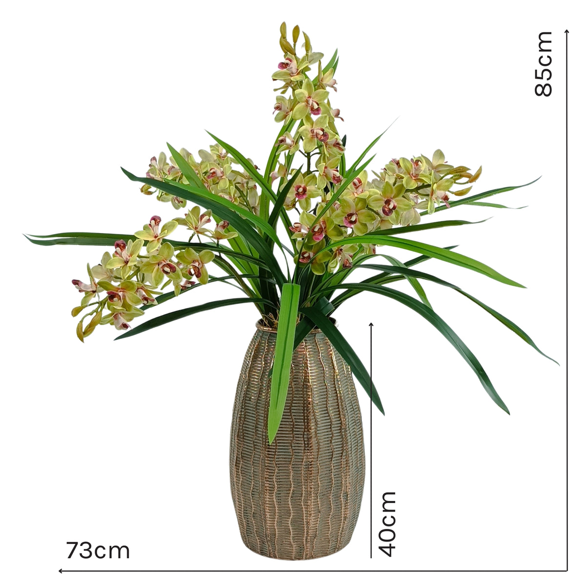 Cymbidium Orchid Green in Gold Bullet Tin Vase