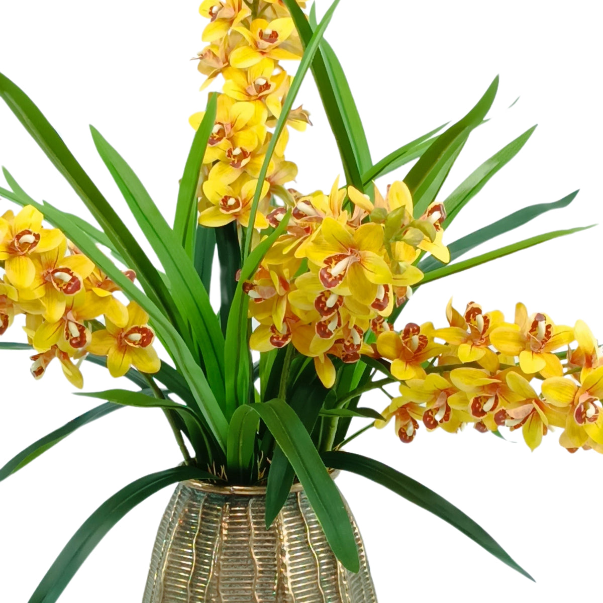 Cymbidium Orchid Yellow in Gold Bullet Tin Vase