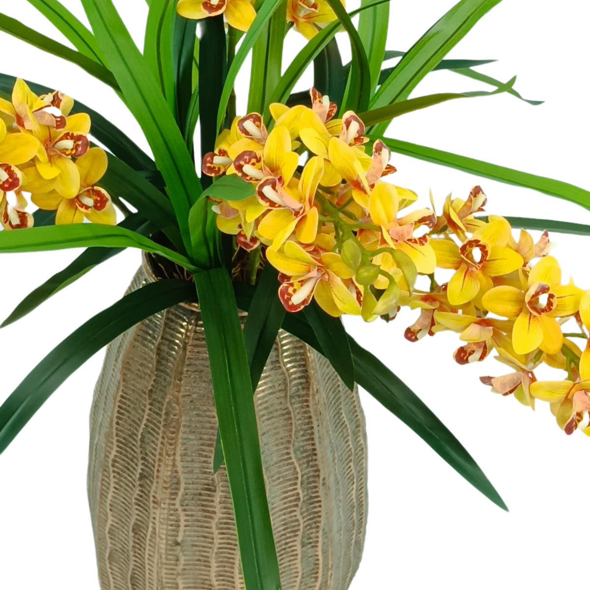 Cymbidium Orchid Yellow in Gold Bullet Tin Vase