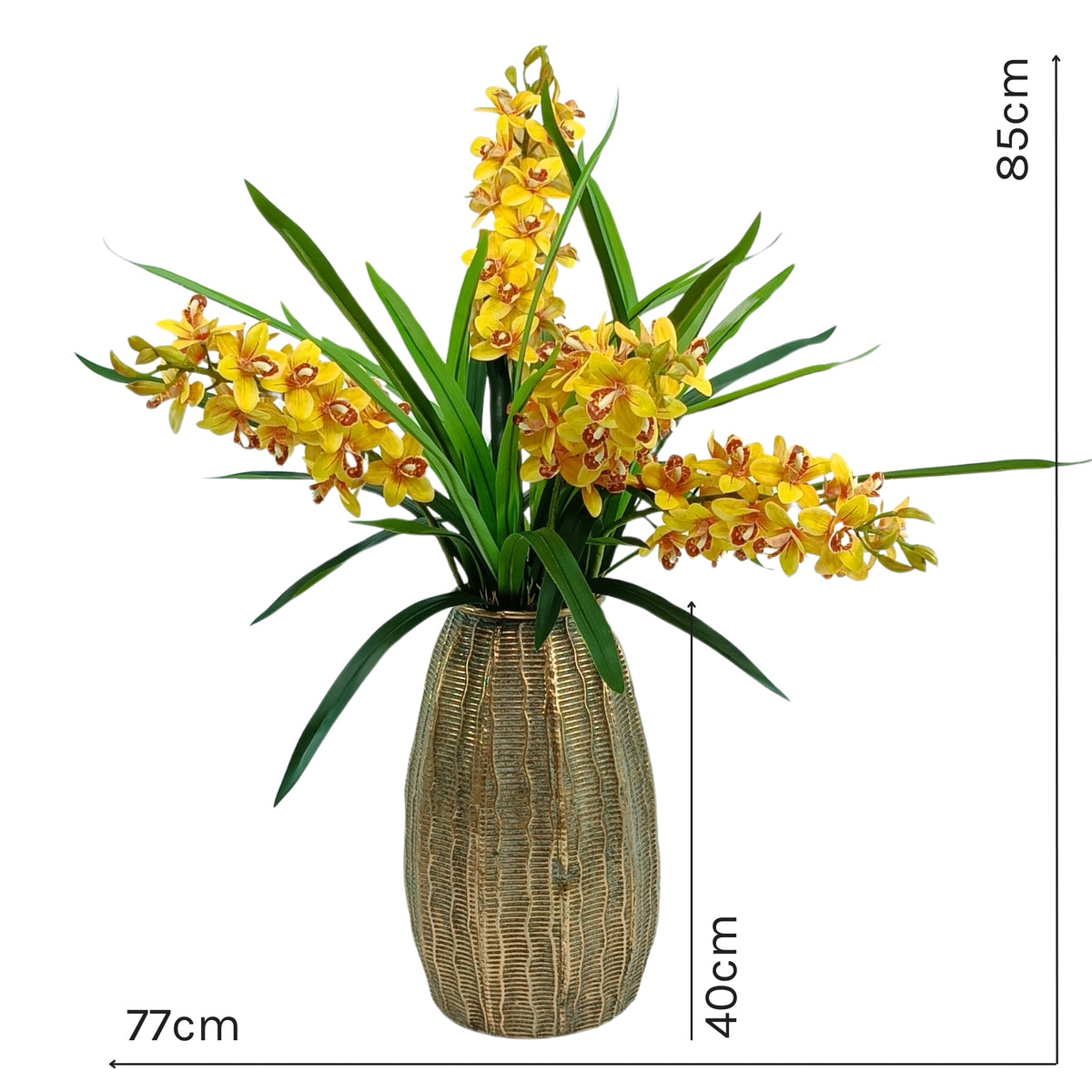 Cymbidium Orchid Yellow in Gold Bullet Tin Vase