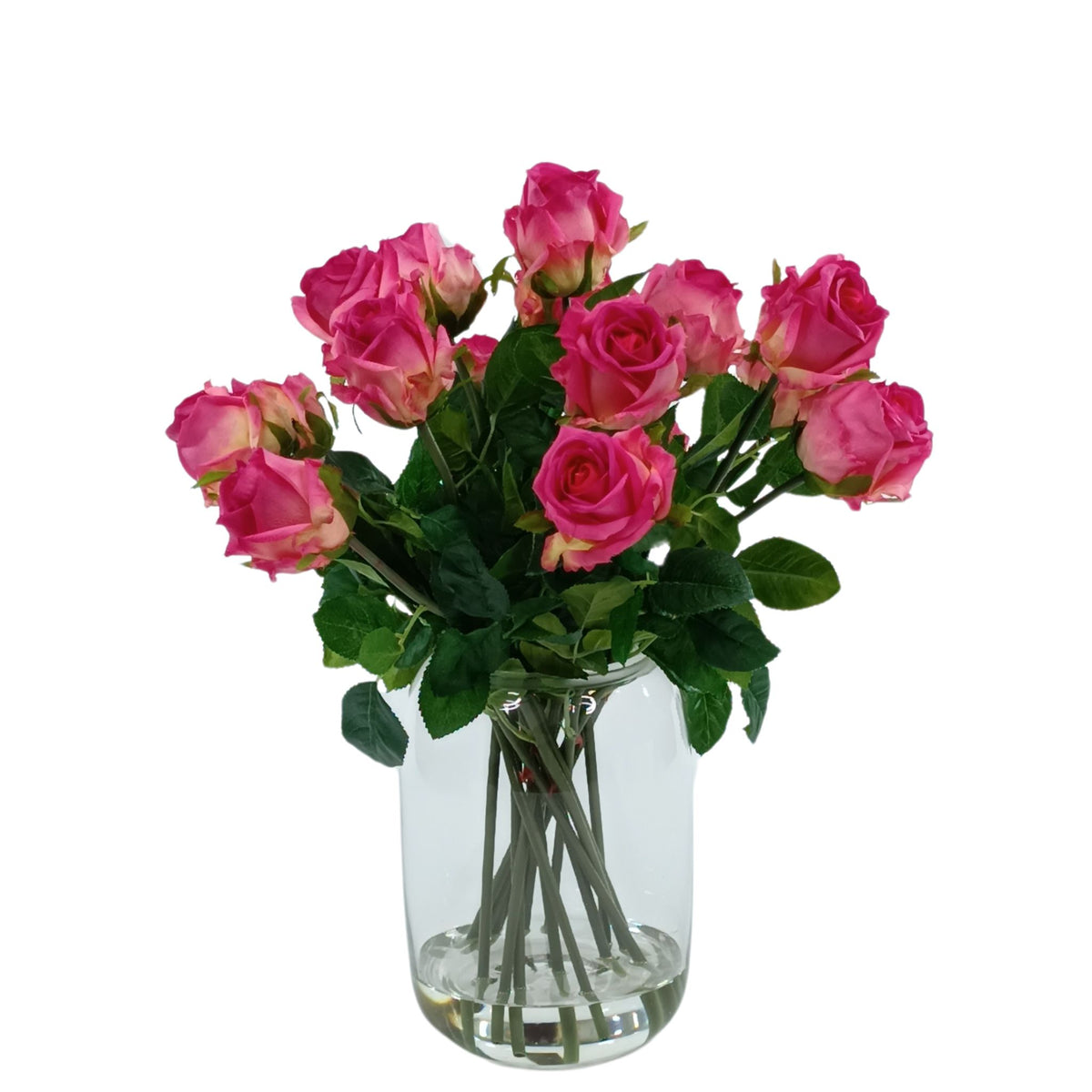 Roses Semi Open Arrangement in Helsinki Glass Vase