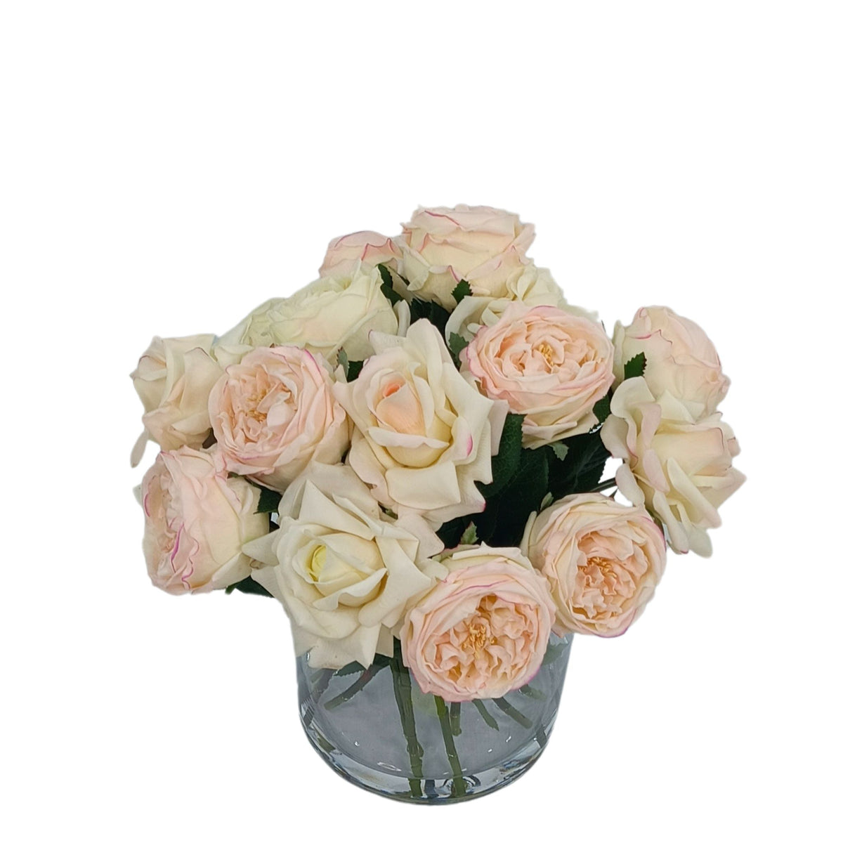 Rose White Pink Arrangement in Glass Vase