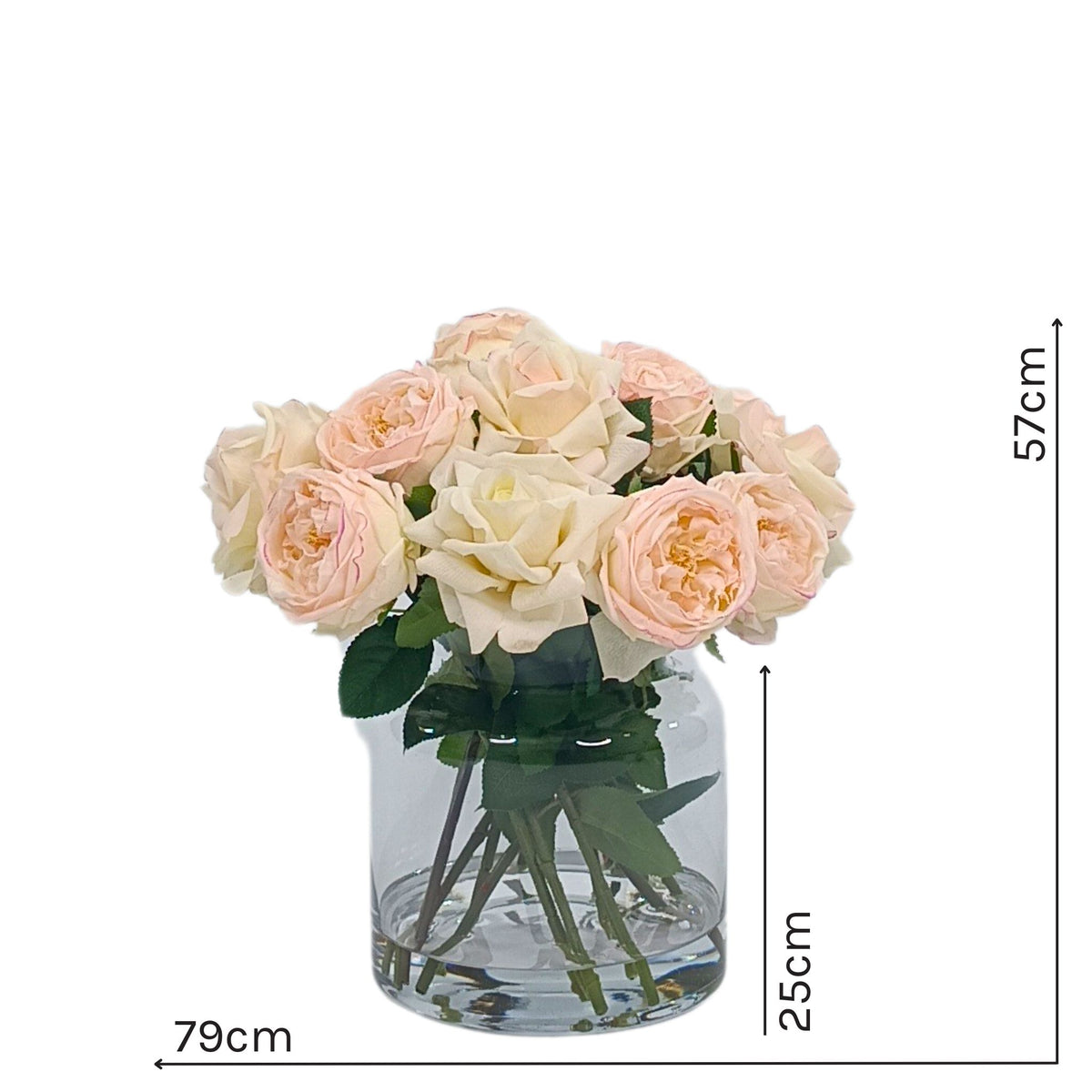 Rose White Pink Arrangement in Glass Vase