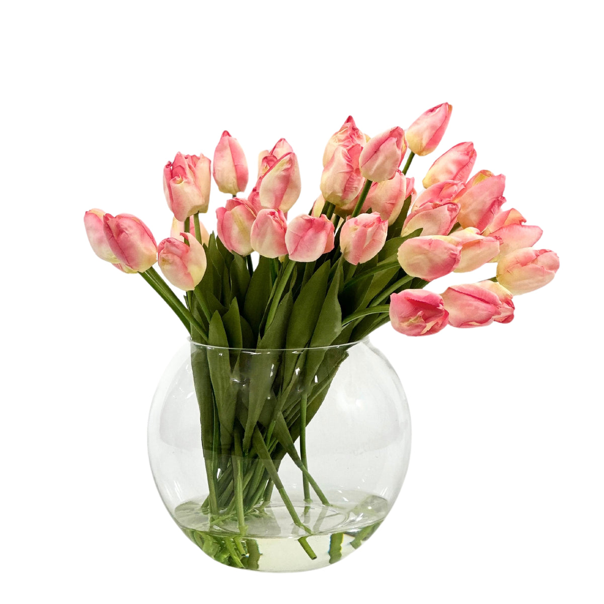 Tulip Pink in Glass Rose Bowl