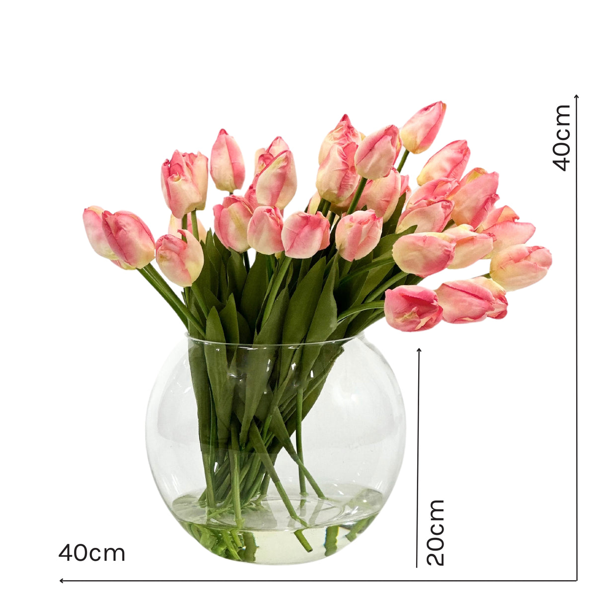 Tulip Pink in Glass Rose Bowl