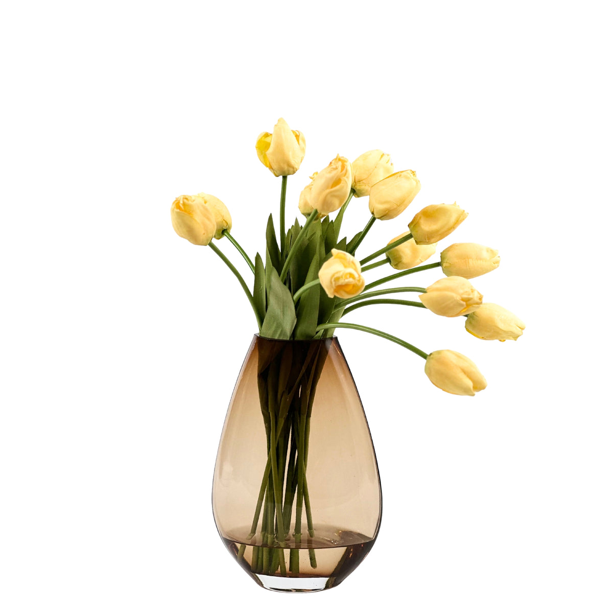 Tulip Yellow in Brown Tear Drop Glass Vase