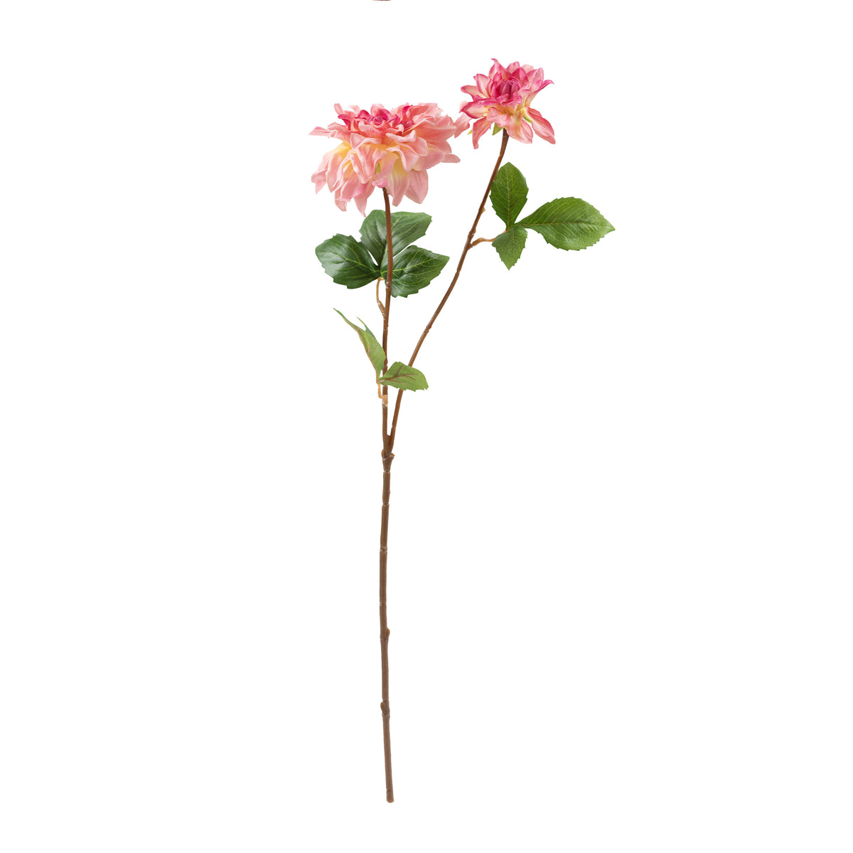 Dahlia 2 Heads Dark Light Pink Silk Flower Stem - 60cm