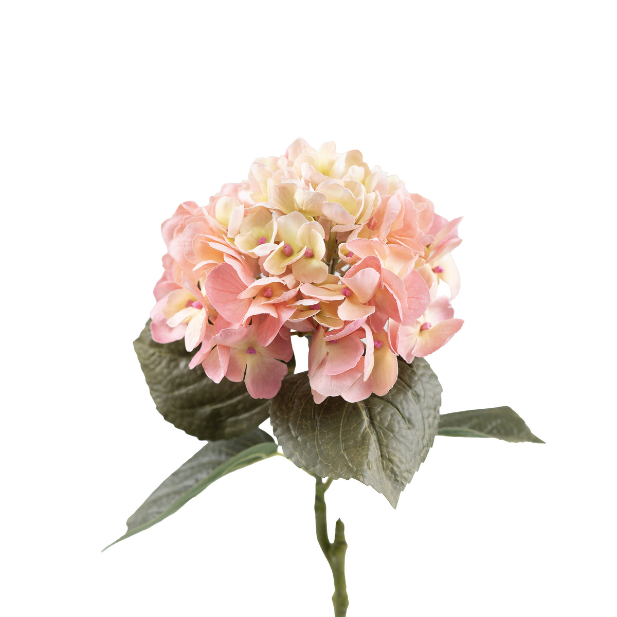 Hydrangea Pink Beige Real Touch Silk Flower Stem - 65cm