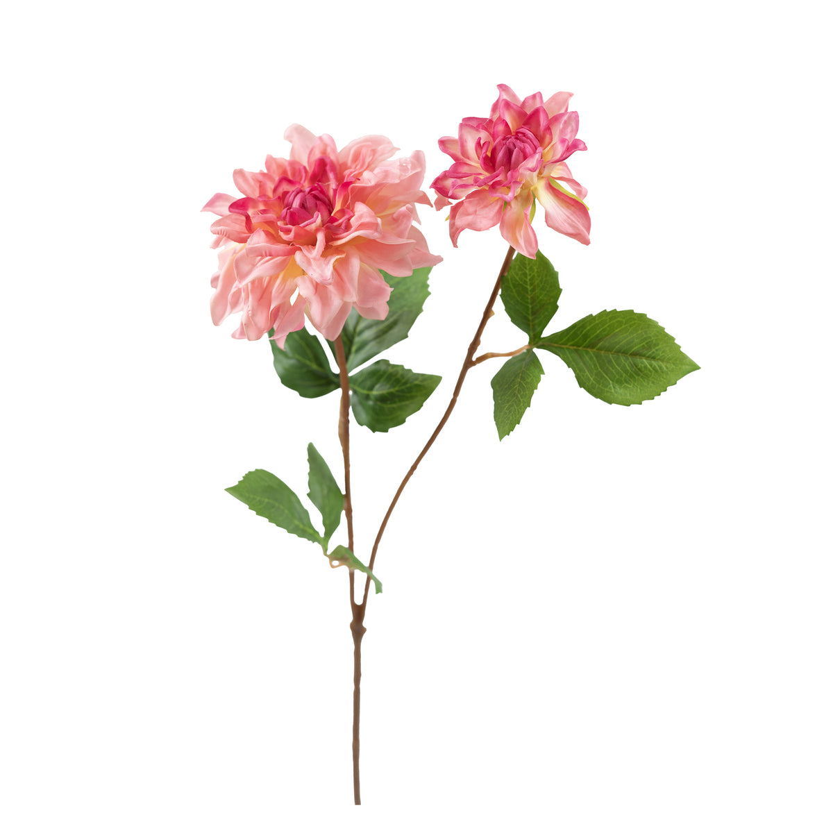 Dahlia 2 Heads Dark Light Pink Silk Flower Stem - 60cm