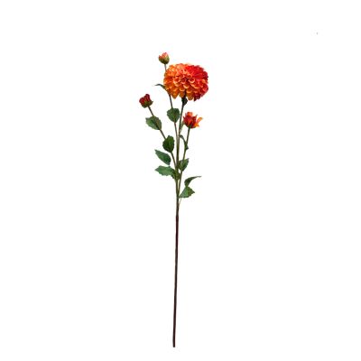 Dahlia Pom Pom Orange Red Silk Flower Stem - 80cm