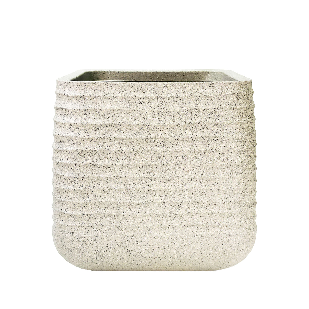 Large Mariella Square Pot 50.5cm x 50.5cm x 49cm  in Mediterranean Beige. Terrazzo textured finish, eco-friendly, Light weight.