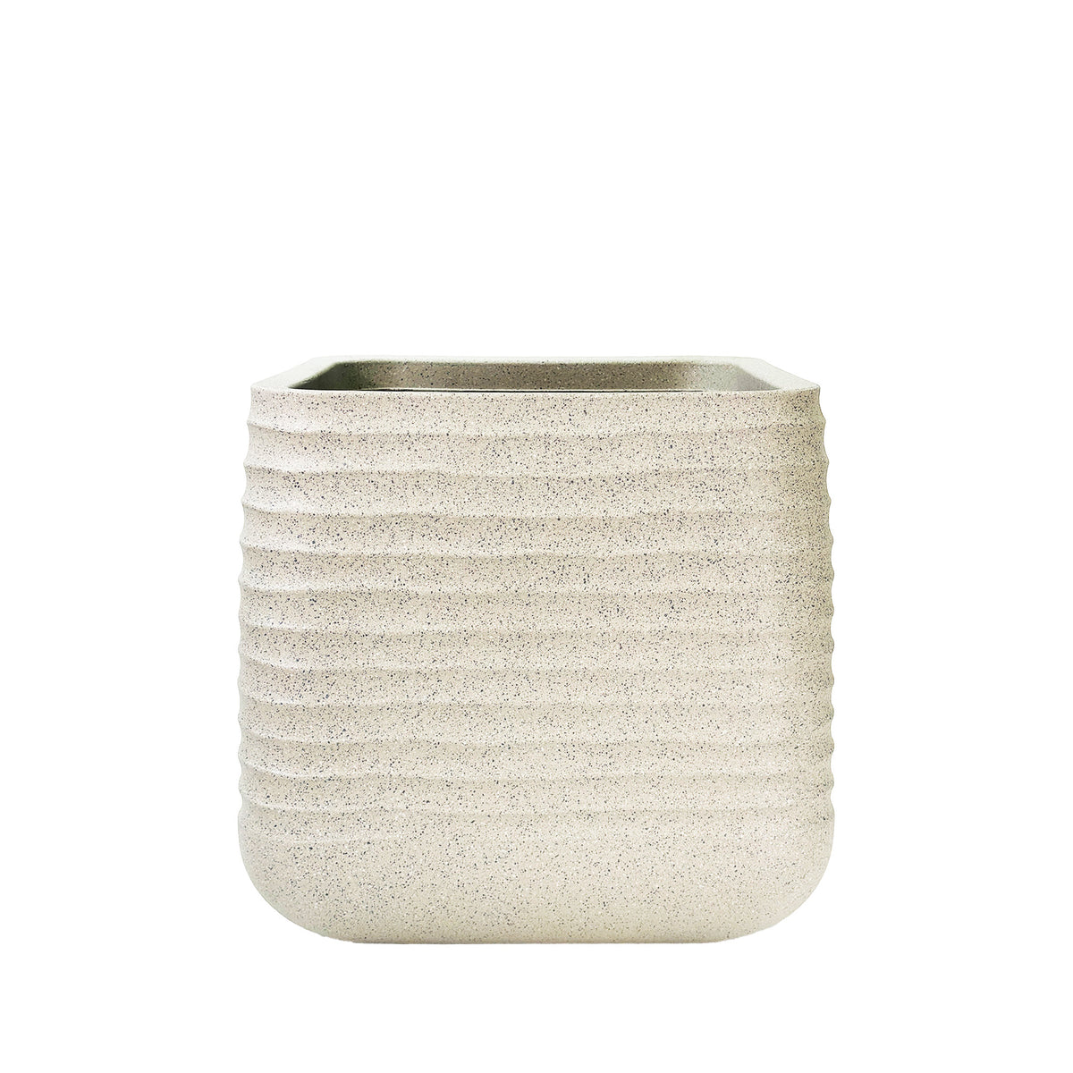 Medium Mariella Square Pot 38cm x 38cm x 37cm  in Mediterranean Beige. Terrazzo textured finish, eco-friendly, Light weight.