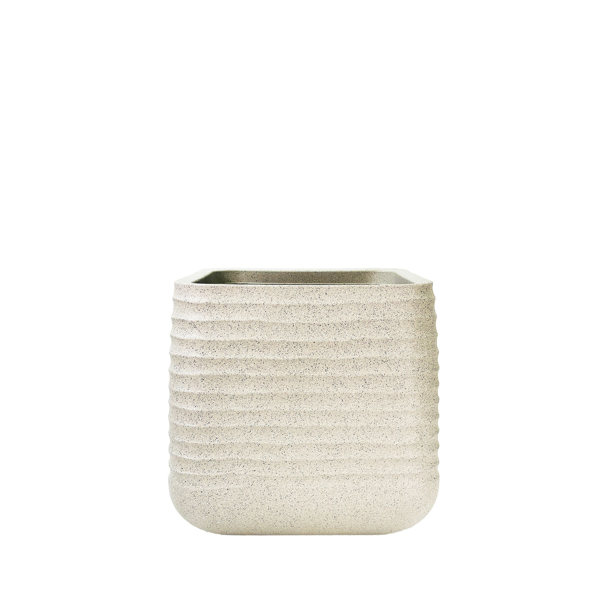 Small Mariella Square Pot 28cm x 28cm x 27.5cm in Mediterranean Beige. Terrazzo textured finish, eco-friendly, Light weight.