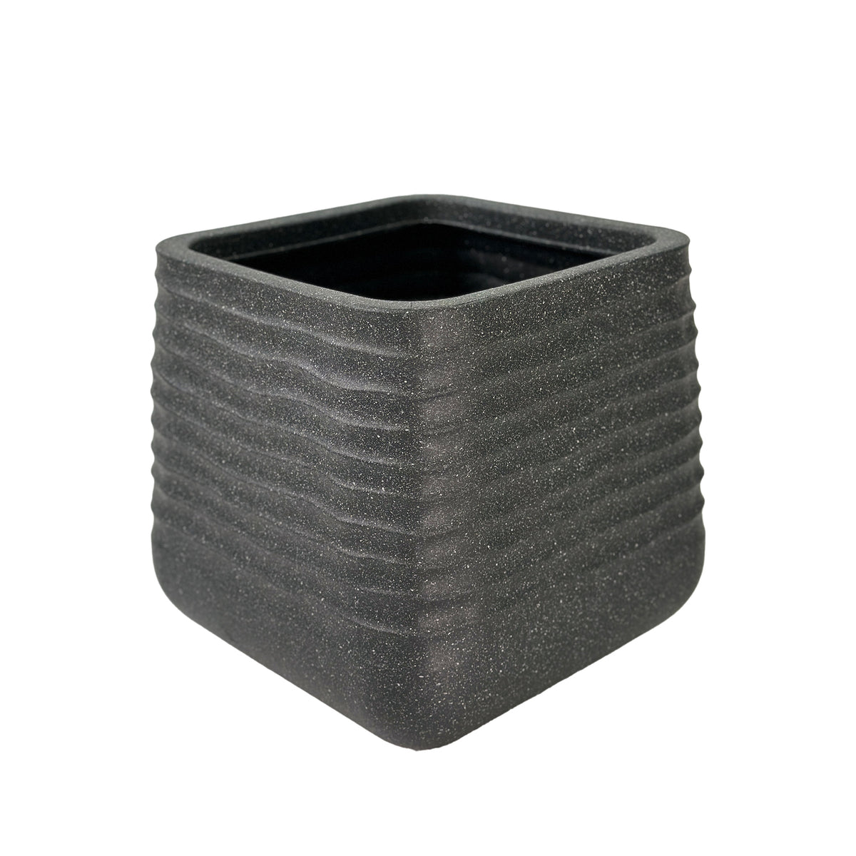 Black Mariella Square Planter 50.5cm. Terrazzo look, eco-friendly & Stone Light weight, Front view.