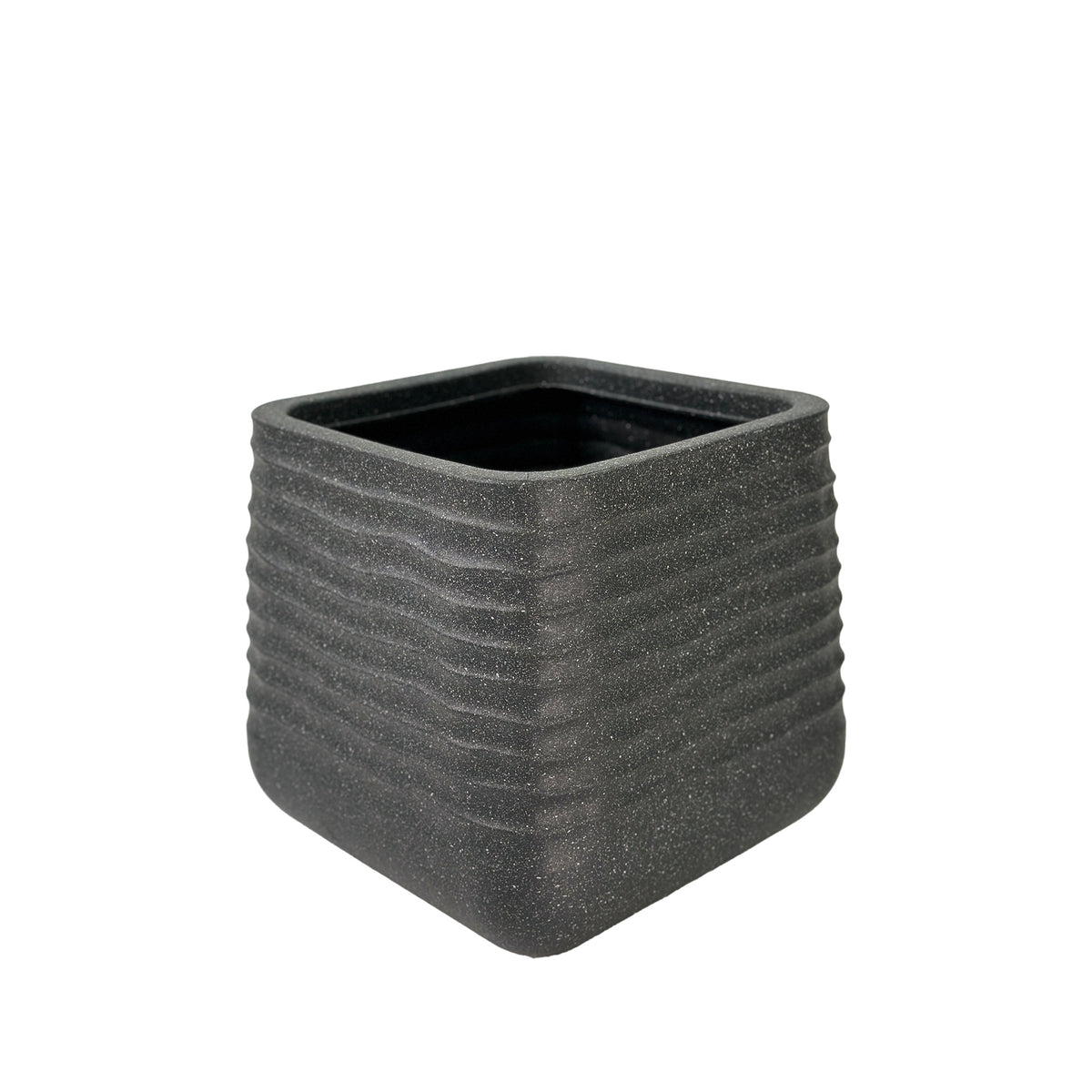 Mariella Square Pot 38cm in Black. Terrazzo Look, eco-friendly, Lightweight, Front view..