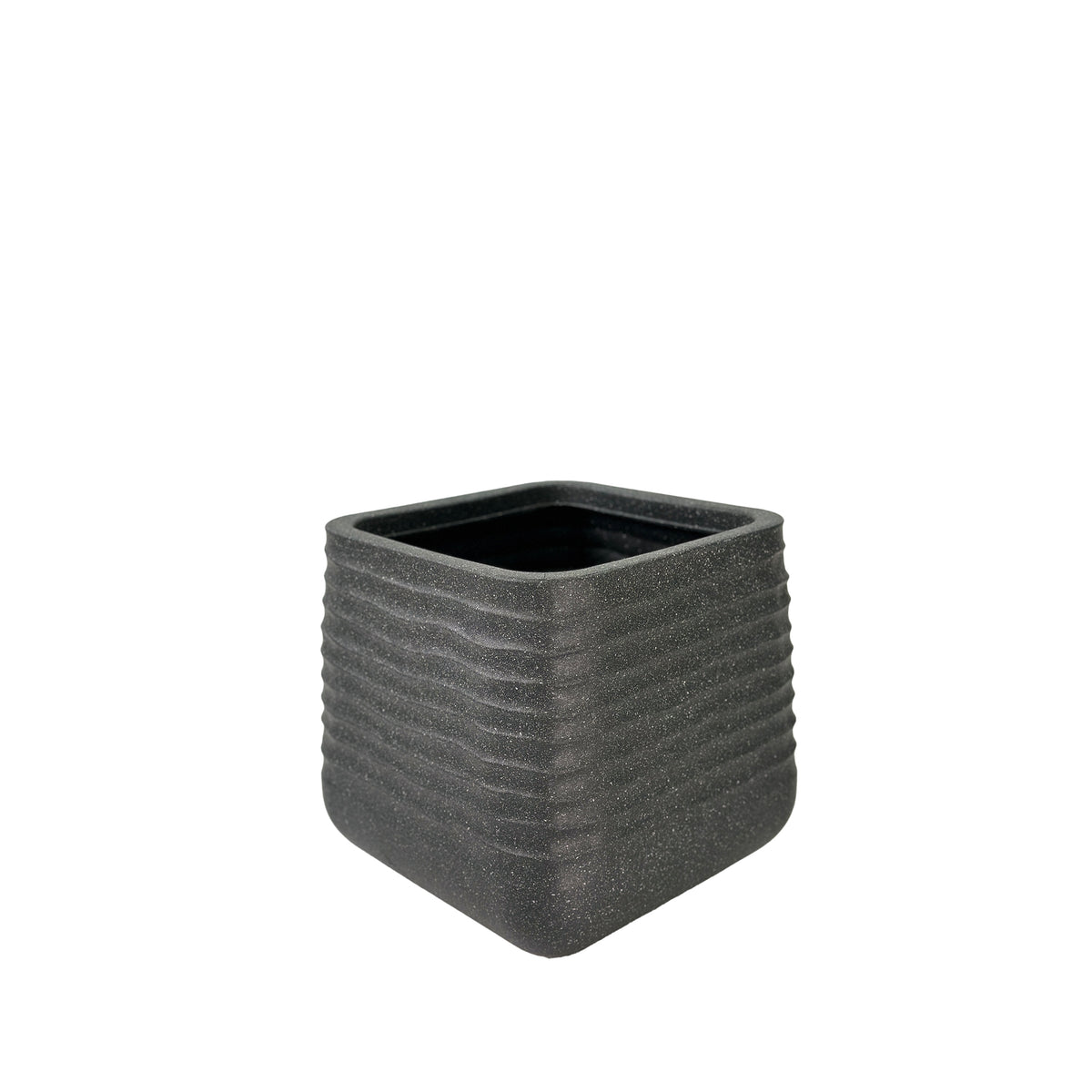 Mariella Black Square Pot 28cm. Terrazzo, eco-friendly & light polyresin, Front view.