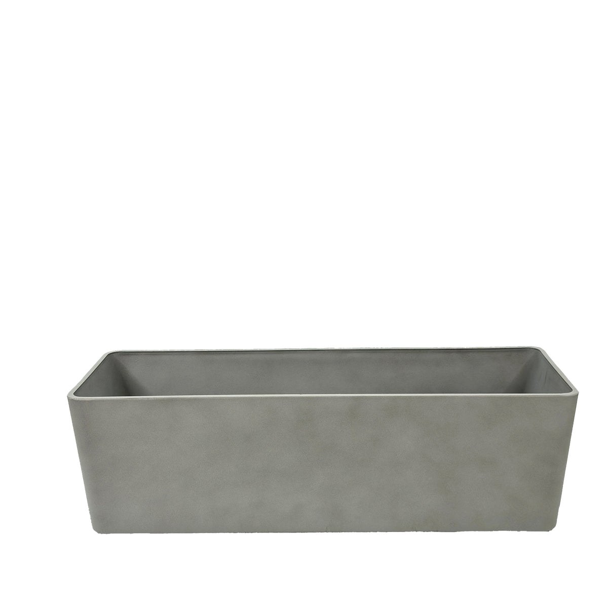 80cm long sage grey window box with cement-like finish, Eco-friendly & lightweight polyresin, Front view.