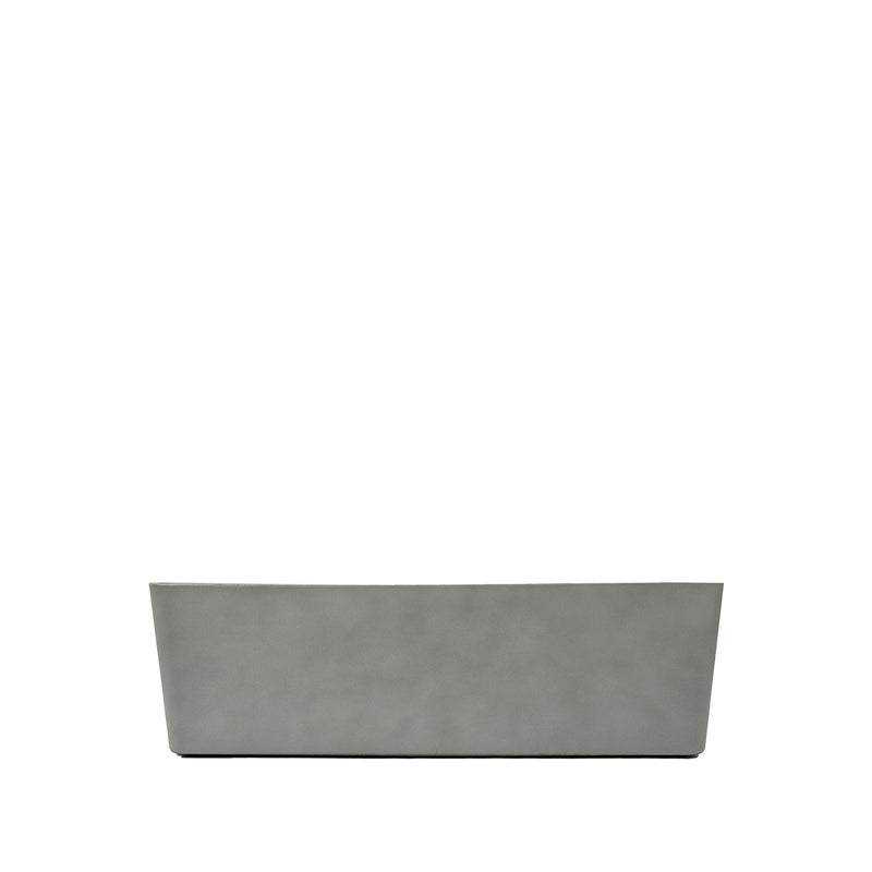 60cm long sage grey window box with cement-like finish, Eco-friendly & lightweight polyresin, Side view.