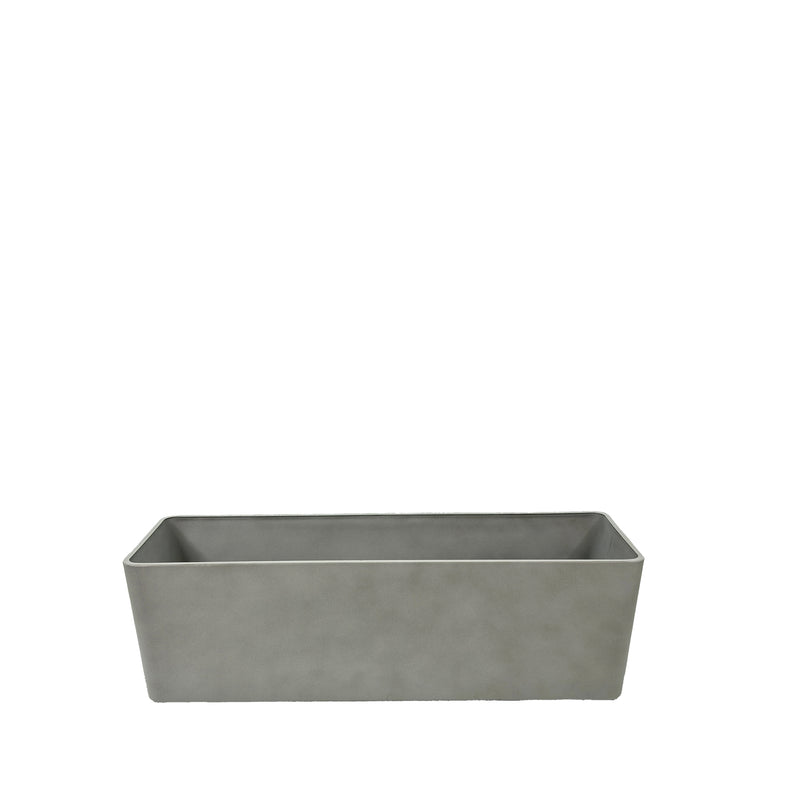 60cm long sage grey window box with cement-like finish, Eco-friendly & lightweight polyresin, Front view.