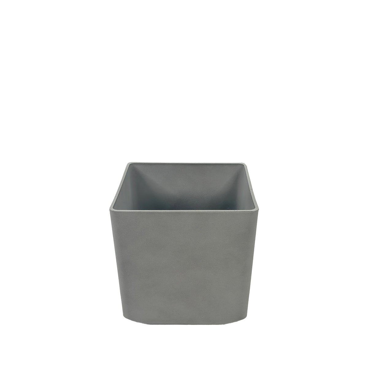 Sage Grey Cubic Planter 22x22x21cm. Eco-friendly lightweight polyresin that is weather proof, Front view.