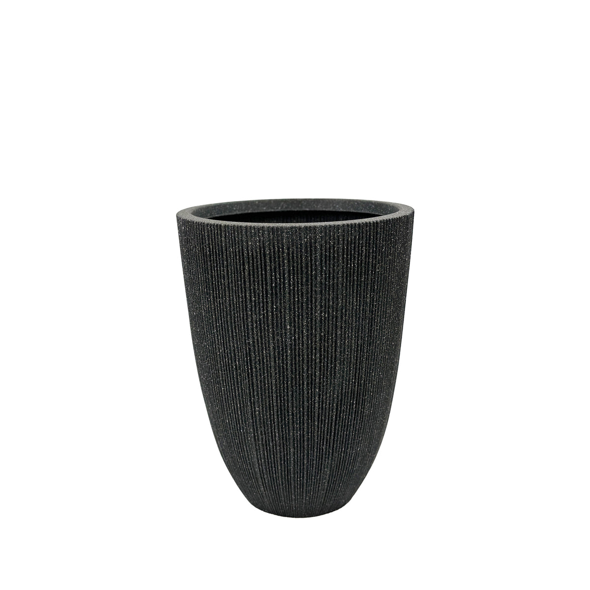 Medium sized Mediterranean Black Nature Ridged Planter 48.7cm with Terrazzo textured look. Eco-friendly & lightweight Polyresin.