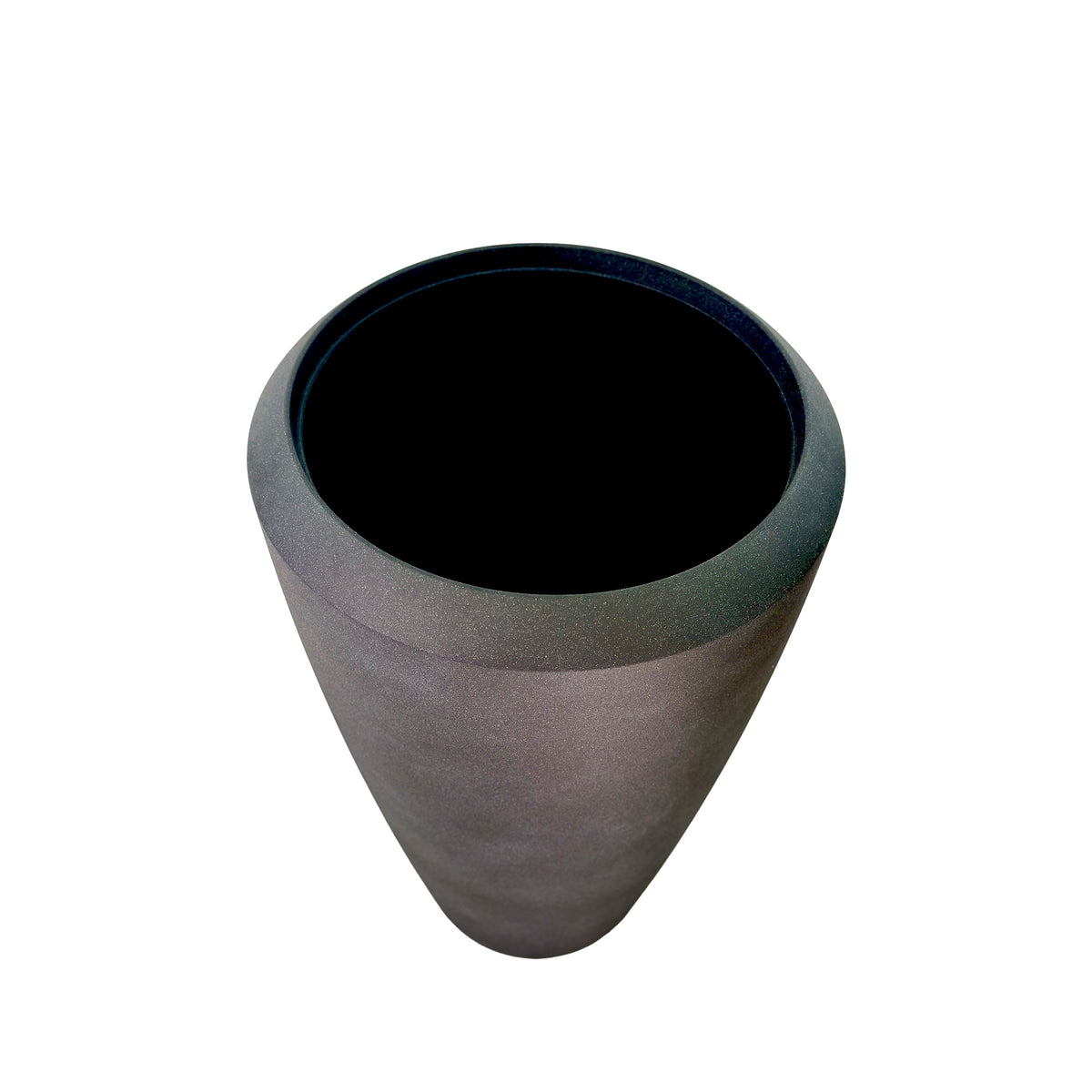 Coal Black Linford Planter 86cm. Cement-like texture, eco-friendly & lightweight, Top view. 