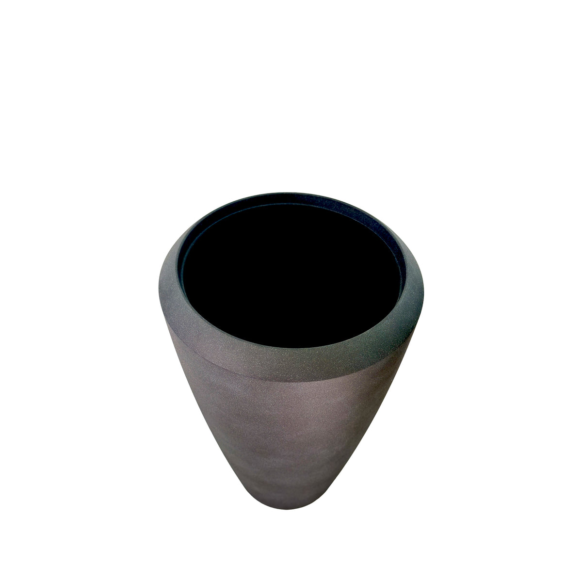 Coal Black Linford Planter 70cm. Cement-like texture, eco-friendly & lightweight, Top view. 