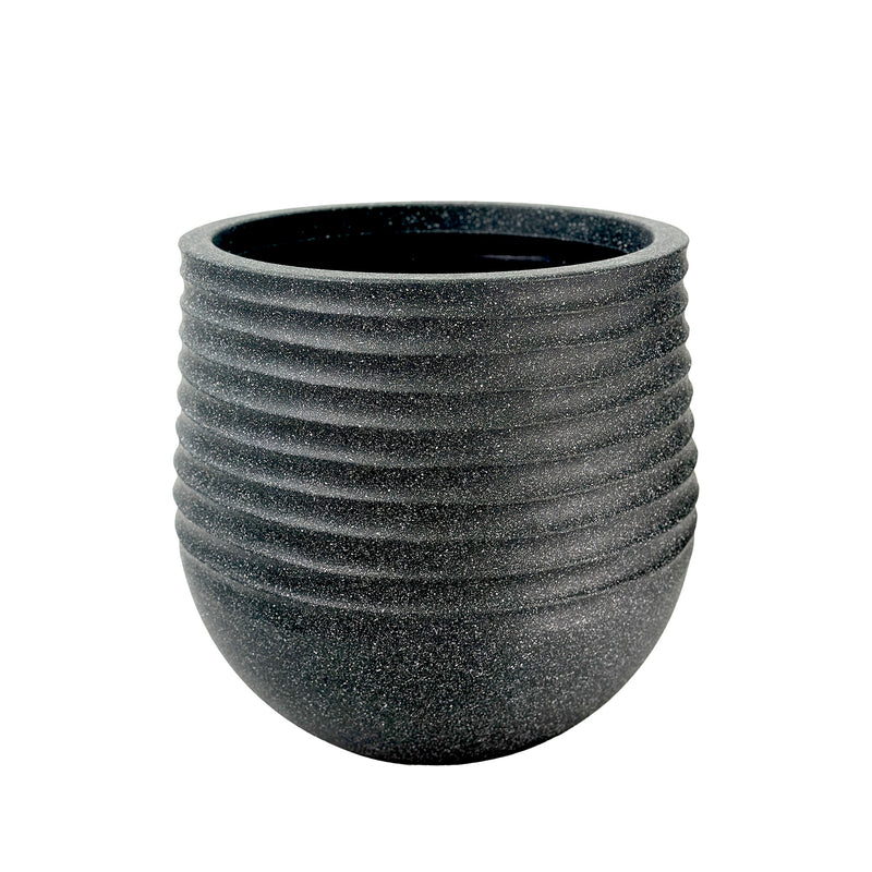 53 cm Poly-resin, Large Ribbed planter, Mediterranean Black with a terrazzo finish, Lightweight, Weather resistant and eco friendly.