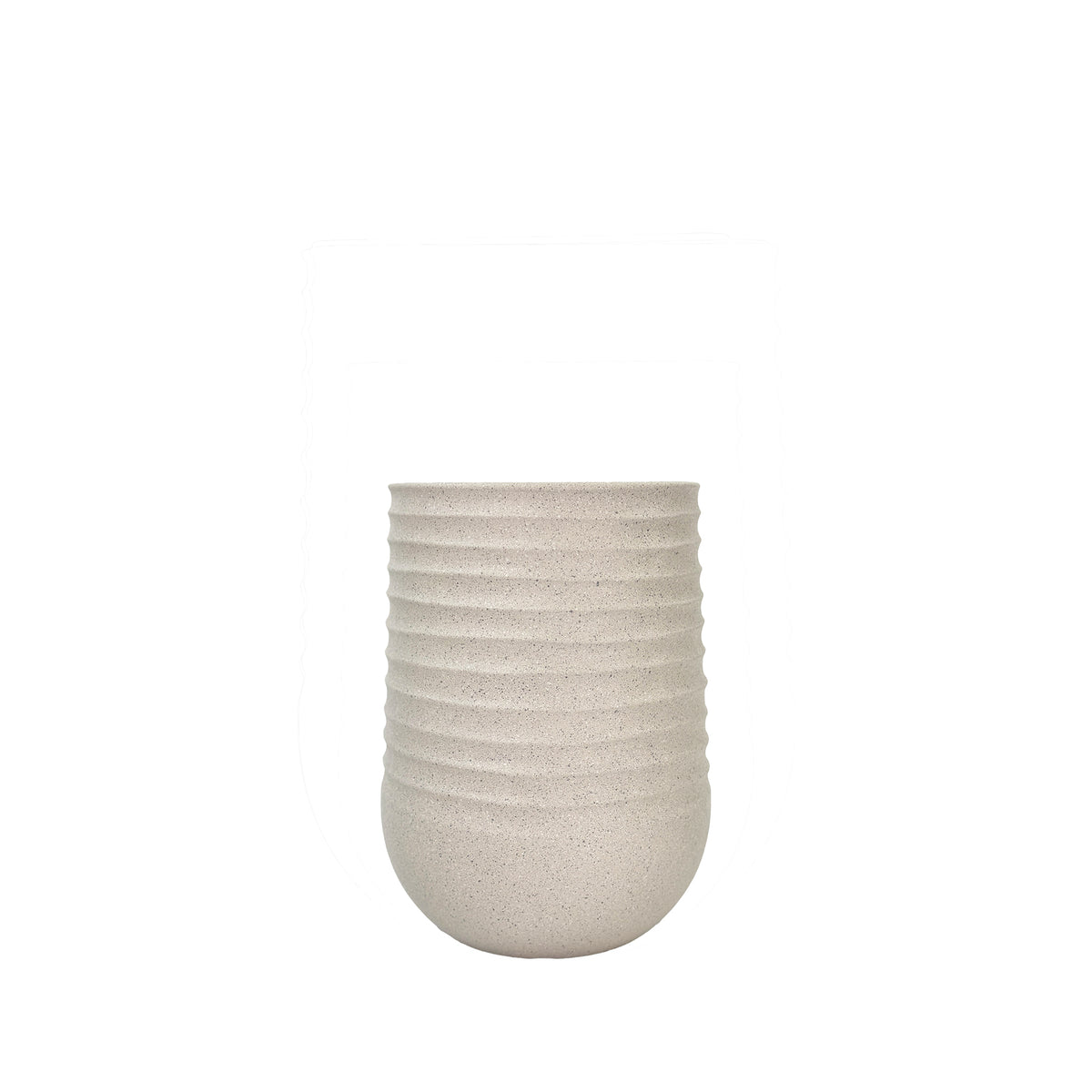 Artimis Mediterranean Beige Pot 28x37cm Terrazzo style, eco-friendly & weatherproof. Lightweight. Side view.