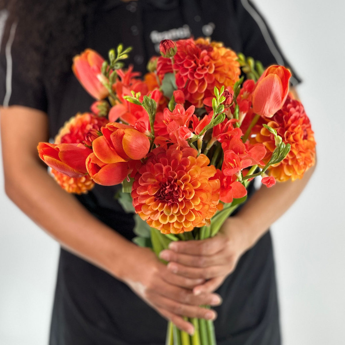 Dahlia Tulip Freezia Orange Tied Flower Bunch