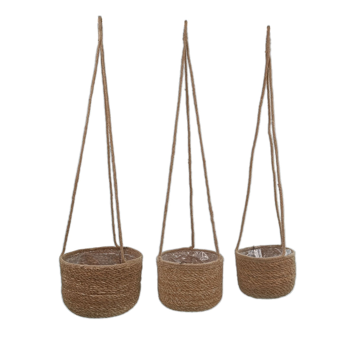 Woven Set of 3 Hanging Pots. Varying sizes. Images of all three sizes. Plant Couture.