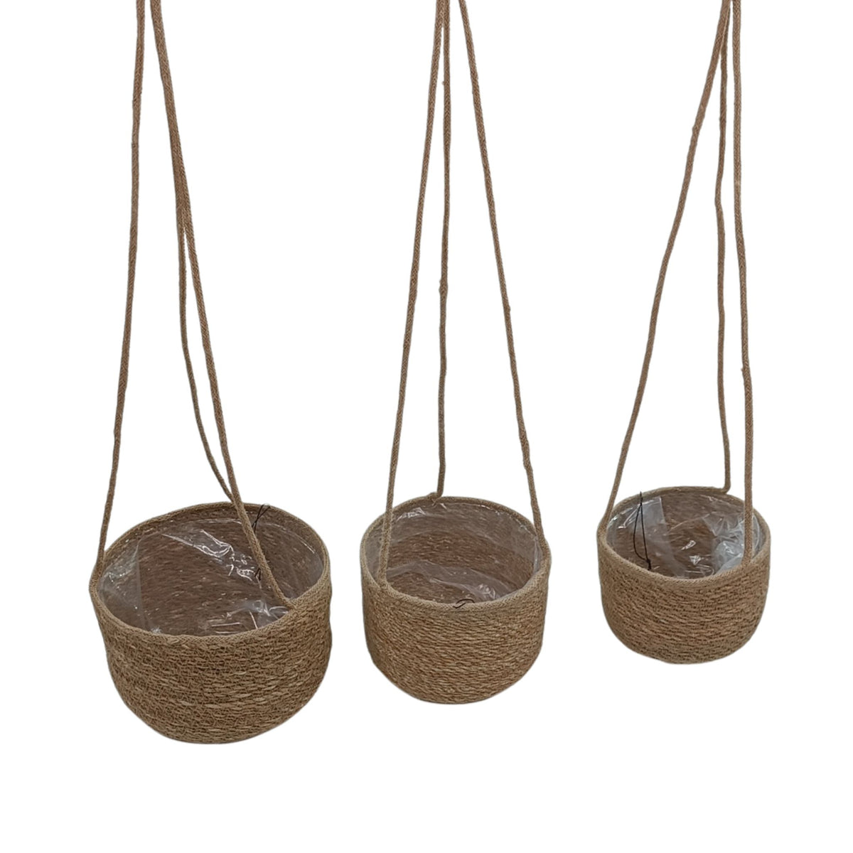 Woven Set of 3 Hanging Pots. Varying sizes. Images of all three sizes. Plant Couture.