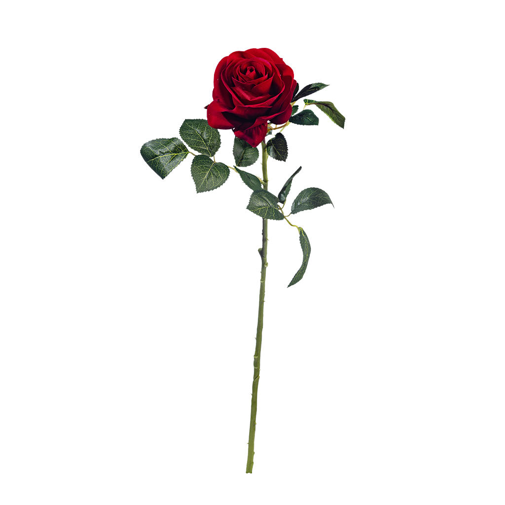 Velvet Red Rose Silk Flower Stem