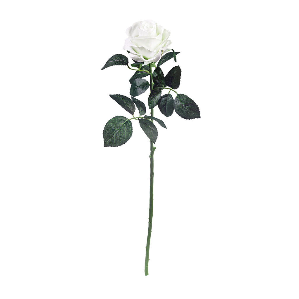 Velvet White Rose Silk Flower Stem