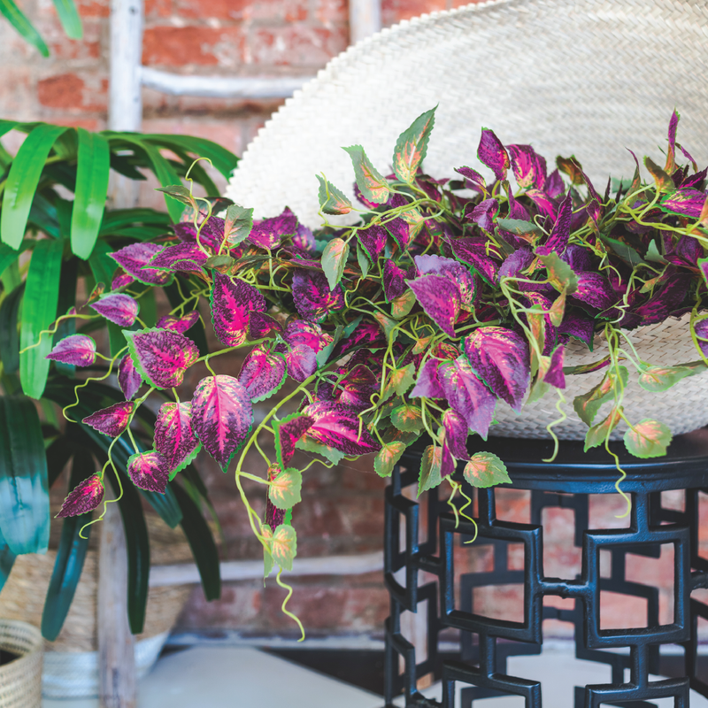 Plant Couture - Artificial Plants - Hanging Perilla Leaf Bush Pink 70cm - Lifestyle Image 